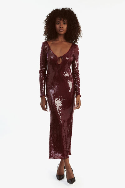 Verona Sequin Maxi Dress - Burgundy - SHOPJAUS - JAUS