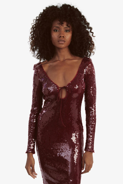 Verona Sequin Maxi Dress - Burgundy - SHOPJAUS - JAUS