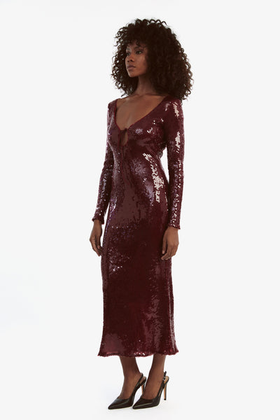 Verona Sequin Maxi Dress - Burgundy - SHOPJAUS - JAUS