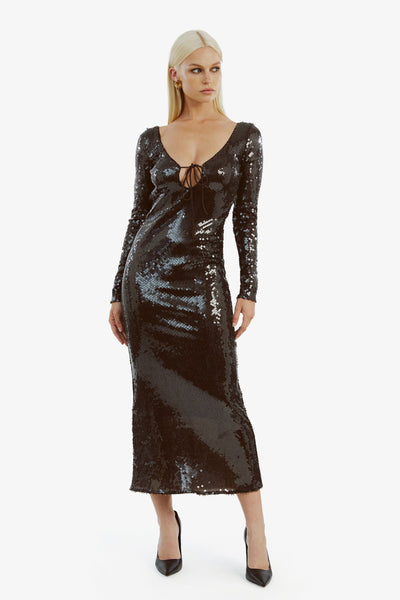 Verona Sequin Maxi Dress - Dark Chocolate - SHOPJAUS - JAUS