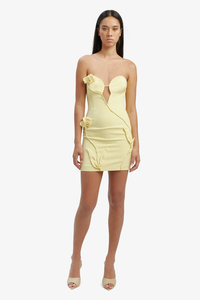 Eleni Flower Mini Dress - Canary Yellow - SHOPJAUS - JAUS