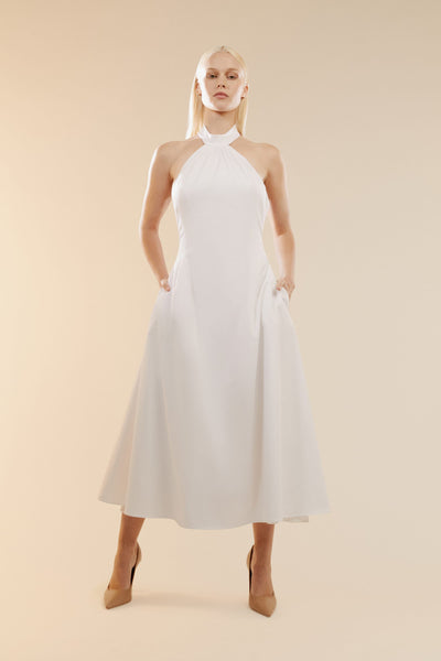 Genevieve Poplin Midi Dress - White - SHOPJAUS - JAUS