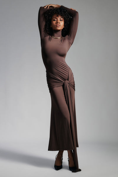 Alix Tie Front Maxi Dress - Chocolate - SHOPJAUS - JAUS