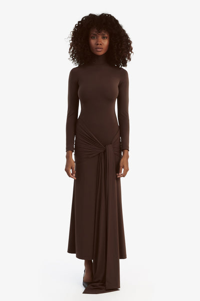 Alix Tie Front Maxi Dress - Chocolate - SHOPJAUS - JAUS
