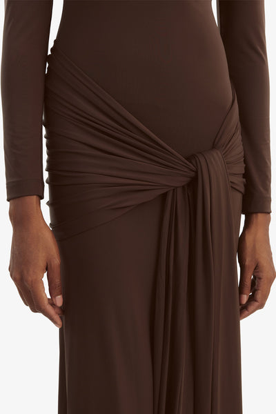 Alix Tie Front Maxi Dress - Chocolate - SHOPJAUS - JAUS