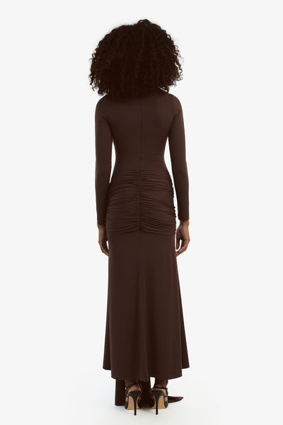 Alix Tie Front Maxi Dress - Chocolate - SHOPJAUS - JAUS