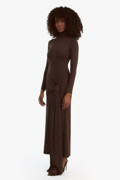 Alix Tie Front Maxi Dress - Chocolate - SHOPJAUS - JAUS