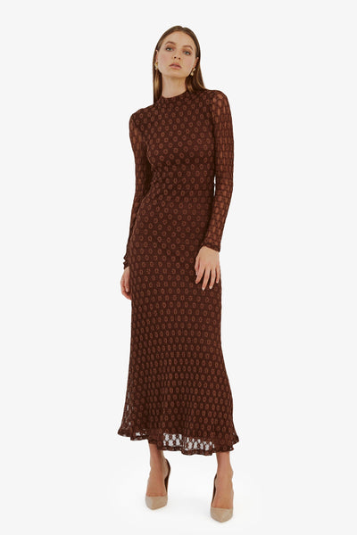 Ola Long Sleeve Midi Dress - Chocolate - SHOPJAUS - JAUS