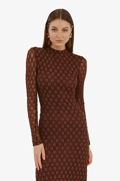 Ola Long Sleeve Midi Dress - Chocolate - SHOPJAUS - JAUS