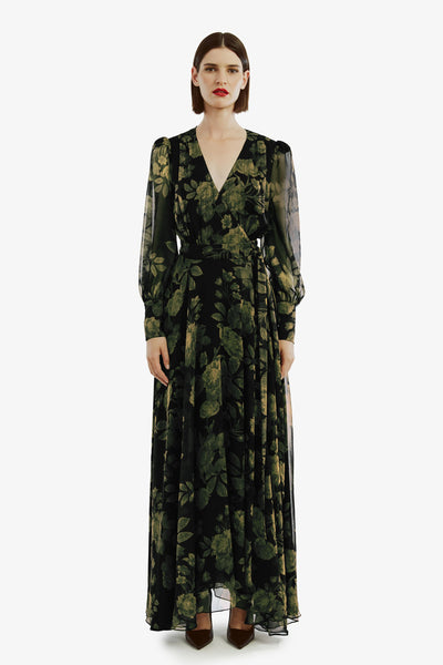 Lucianna Maxi Wrap Dress - Green Floral - SHOPJAUS - JAUS
