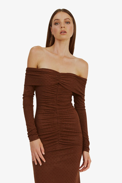 Artura Diamante Maxi Dress - Chocolate - SHOPJAUS - JAUS