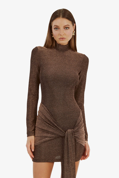 Seraphina Tie Front Dress - Bronze - SHOPJAUS - JAUS