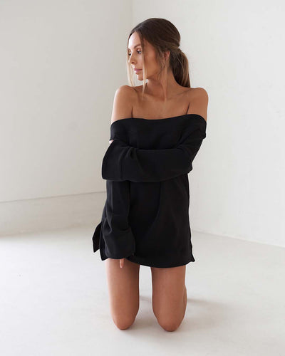 Off The Shoulder Mini Dress - Black - SHOPJAUS - JAUS