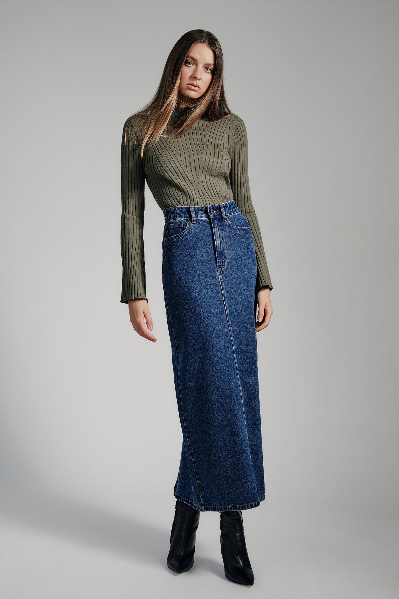 Evianna Denim Maxi Skirt - Washed Indigo - SHOPJAUS - JAUS