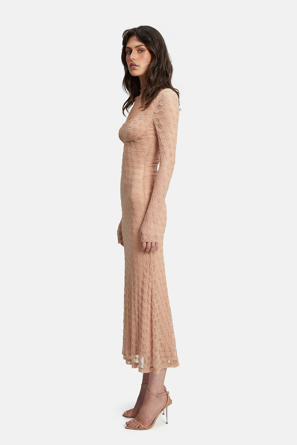 Adoni Lace Midi Dress - Biscuit - SHOPJAUS - JAUS