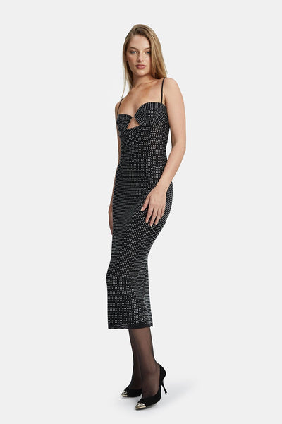 Aisha Diamante Midi Dress - Black - SHOPJAUS - JAUS