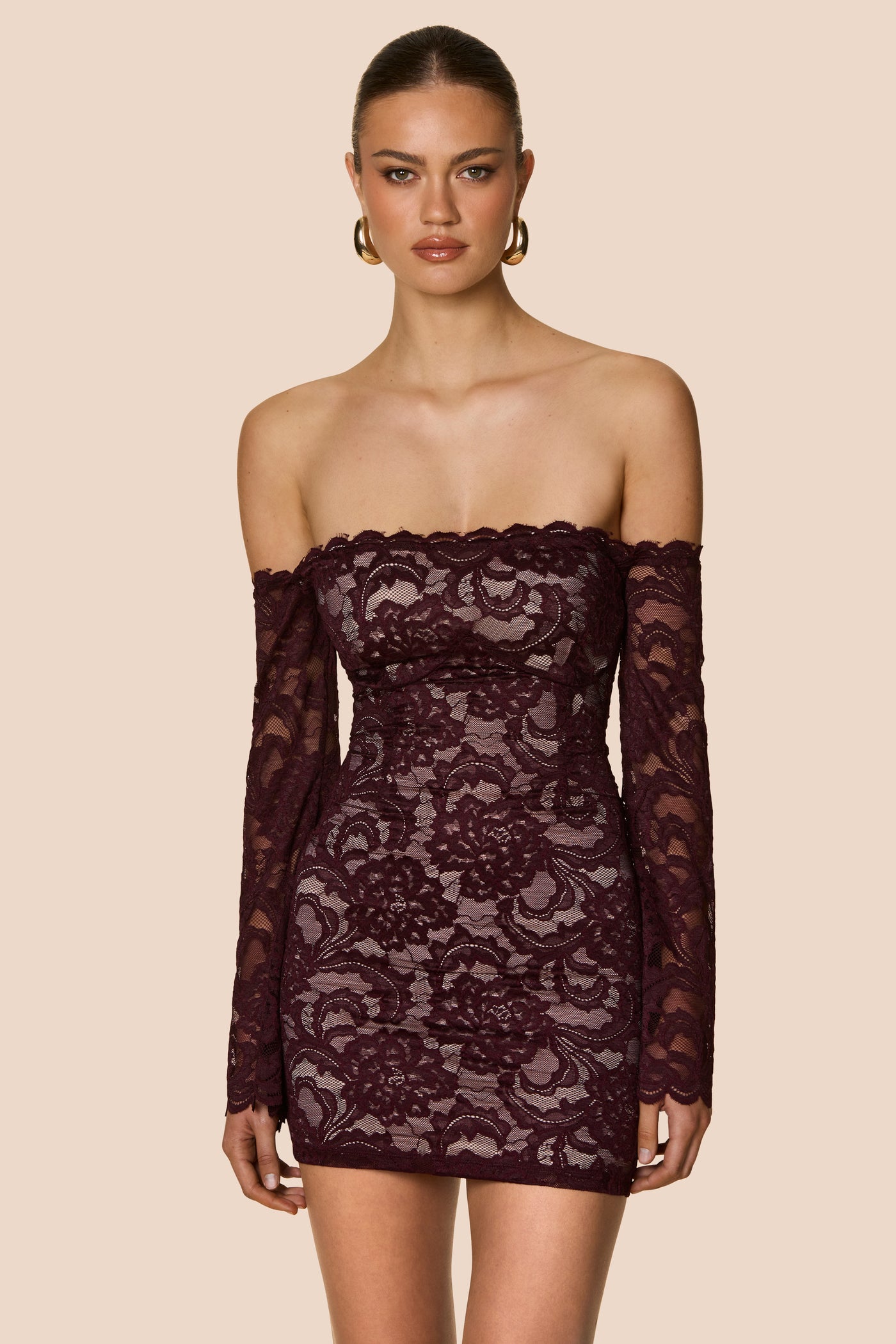 alessia mini dress Nookie - Wine Color:Chalk White and unforgettable Tulle Long Sleeve Wedding Fusion Fiesta