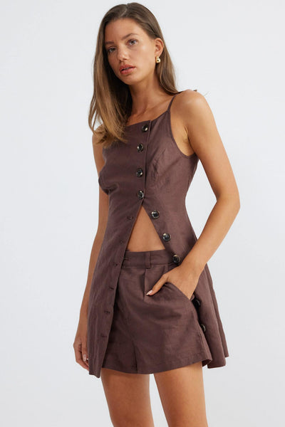 Allegra Linen Dress - Chocolate - SHOPJAUS - JAUS