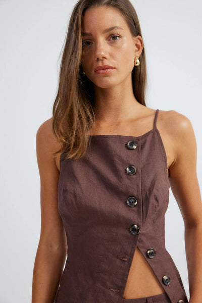 Allegra Linen Dress - Chocolate - SHOPJAUS - JAUS