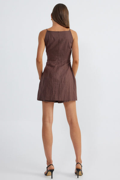 Allegra Linen Dress - Chocolate - SHOPJAUS - JAUS
