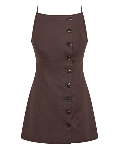 Allegra Linen Dress - Chocolate - SHOPJAUS - JAUS