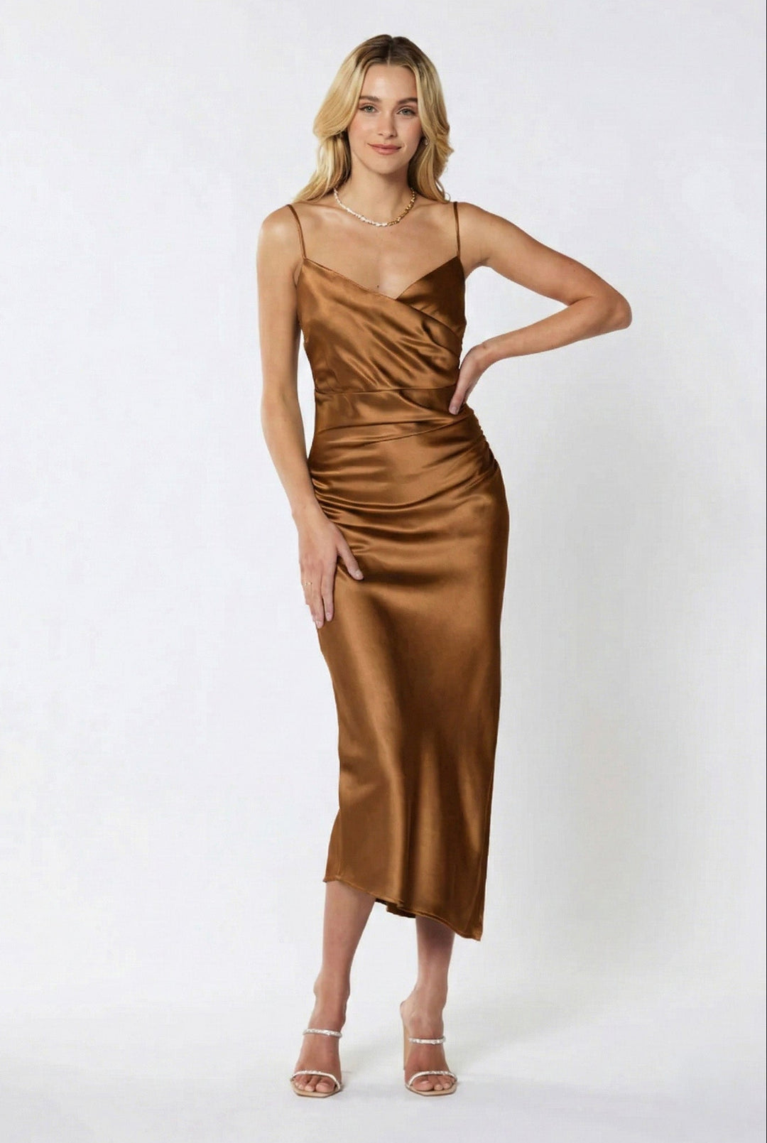 chocolate satin midi dress Billie Midi Dress - Chocolate