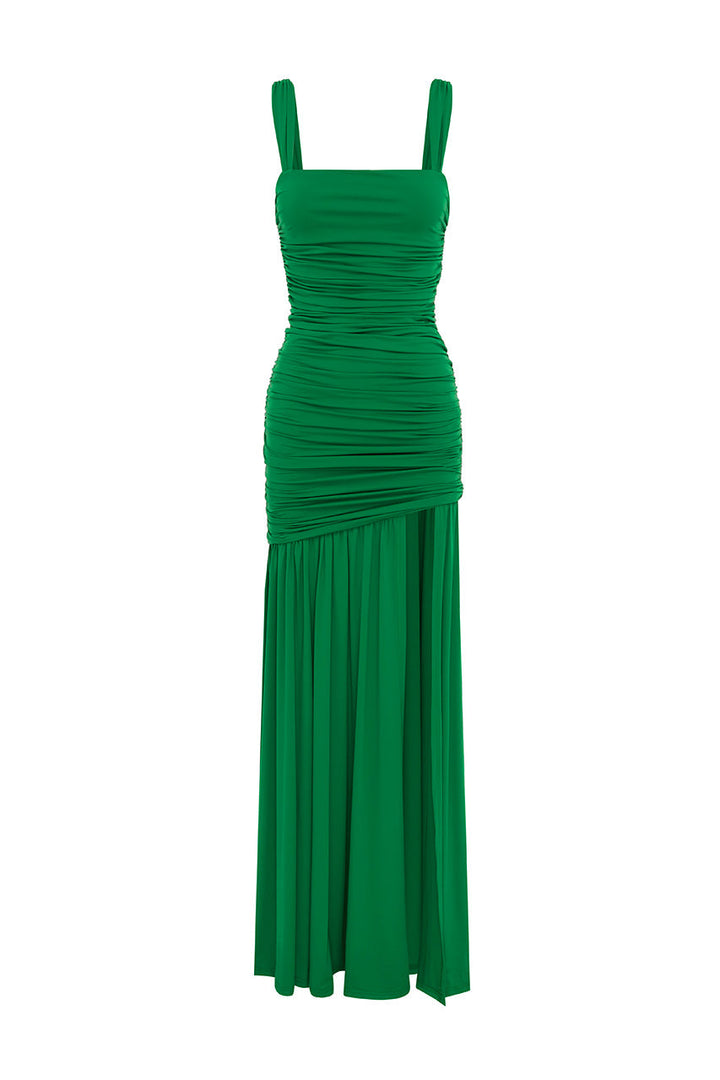 chinese dress ladies Emerald Green Embellished Maxi Dress With Sleeves
