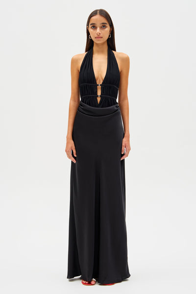 Celine Satin Maxi Dress - Black - SHOPJAUS - JAUS