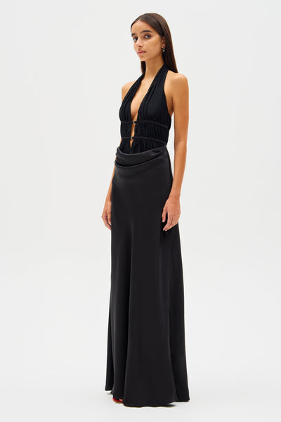 Celine Satin Maxi Dress - Black - SHOPJAUS - JAUS