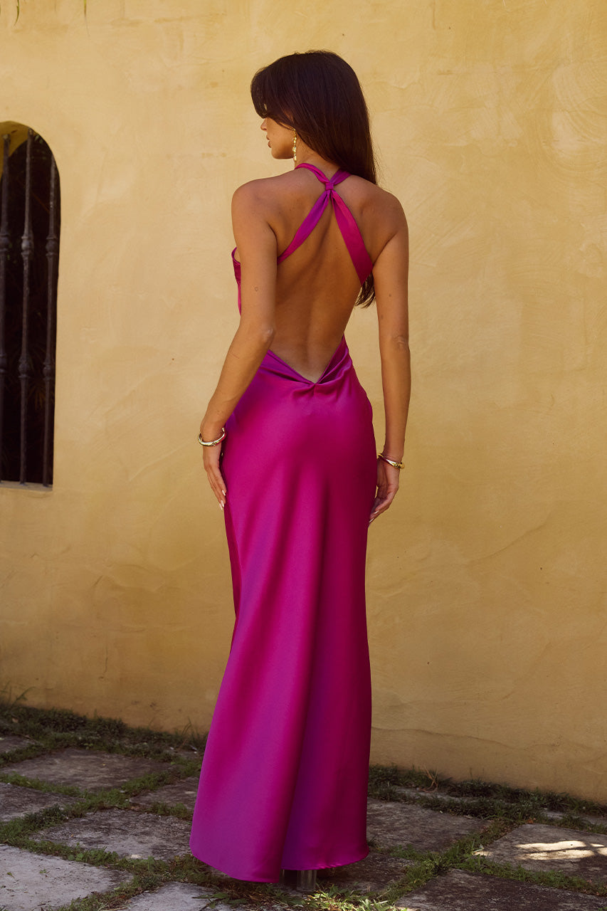 CHARA LOW CROSS BACK MAXI DRESS - MAGENTA - L CHARA LOW CROSS BACK MAXI DRESS - MAGENTA - L