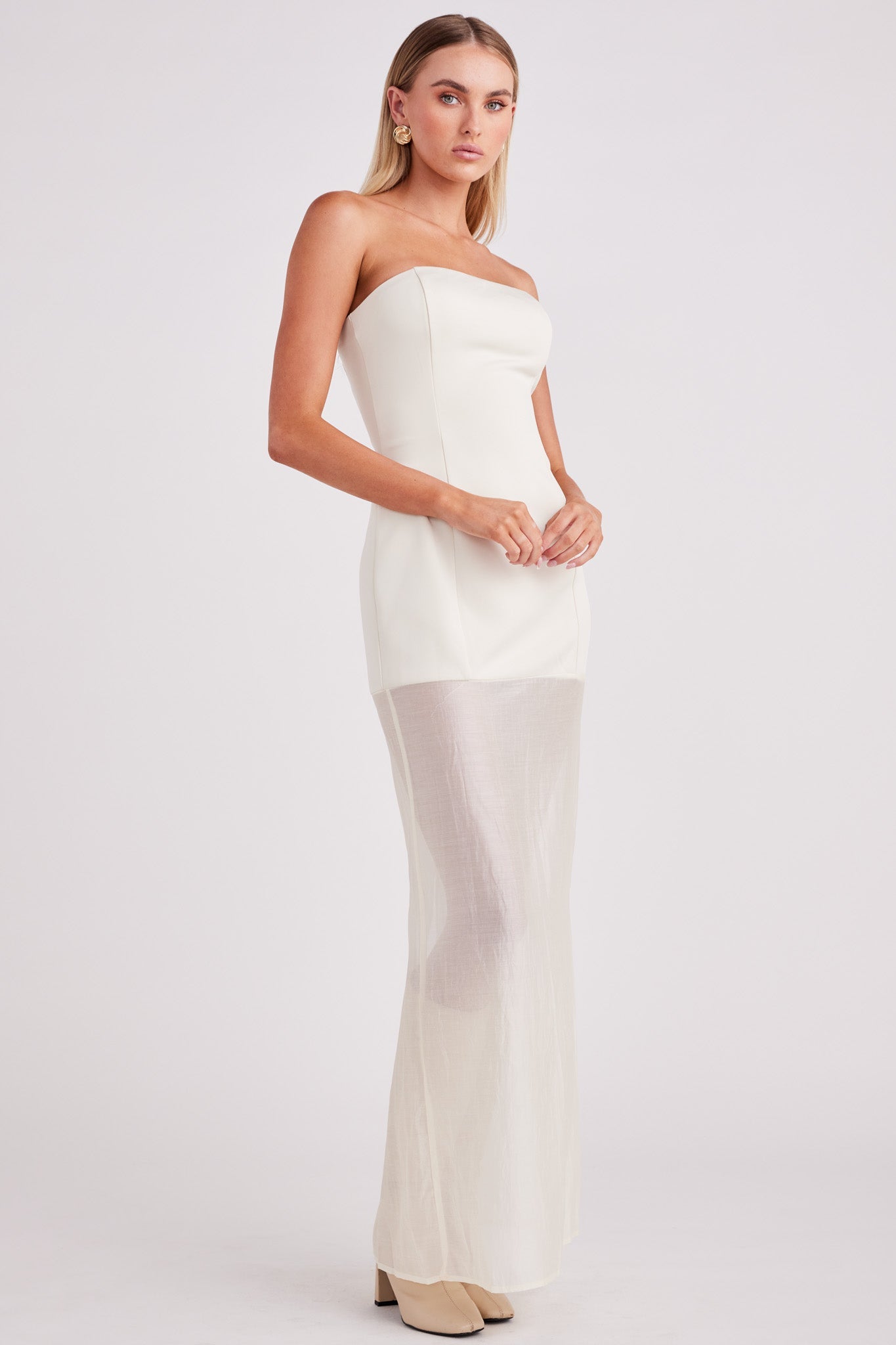 Chloe Sheer Dress - Chalk - SHOPJAUS - JAUS