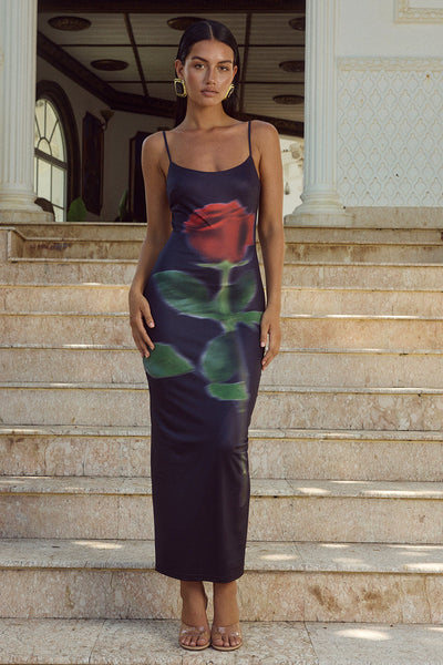Deia Midi Dress - Black Rose - SHOPJAUS - JAUS