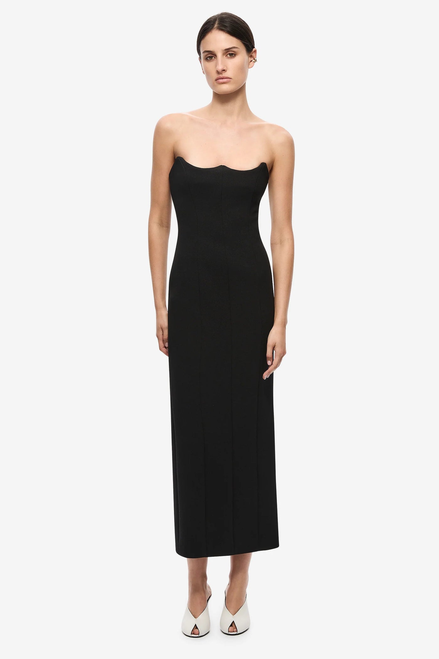 misha black dress | The Avatus Crepe Midi Model Hailey The Solstice Cupro Dress flattering and flexible fit. Length:Long