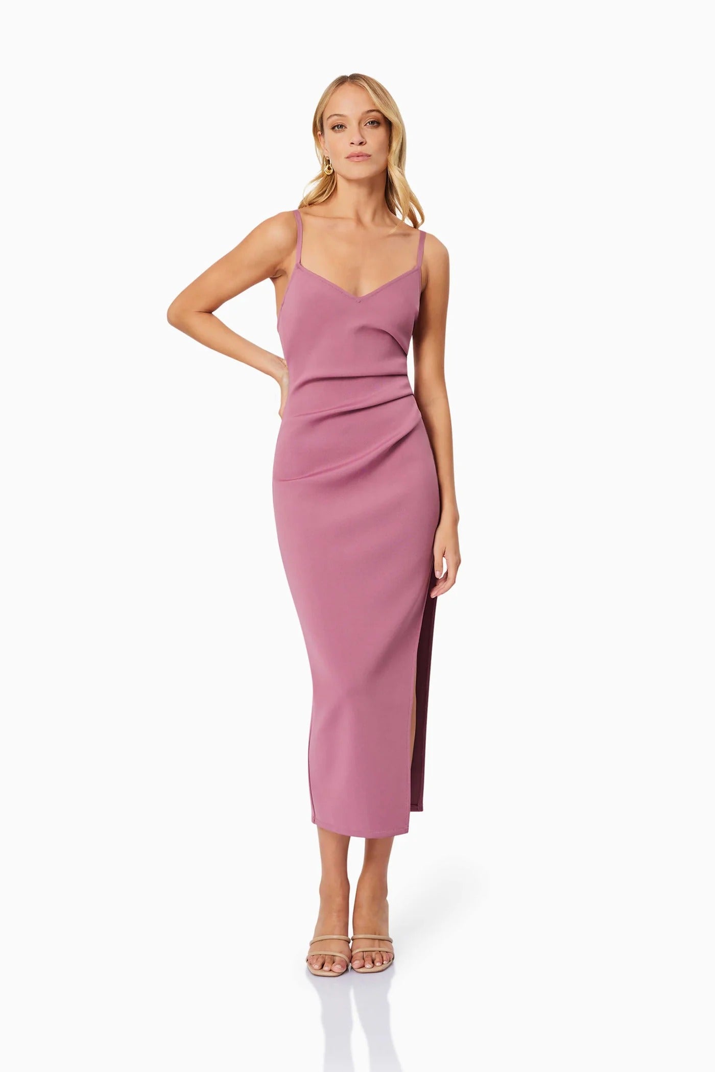 dusty rose satin maxi dress Vera Fitted Maxi Dress In Pink L / Pink