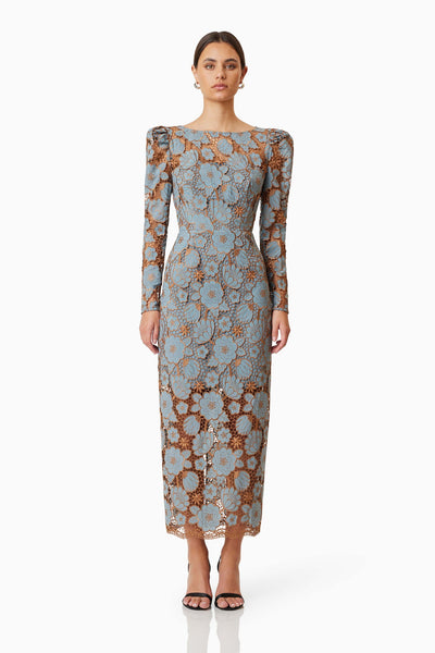 Jasmine Long Sleeve Midi Dress - Blue - SHOPJAUS - JAUS