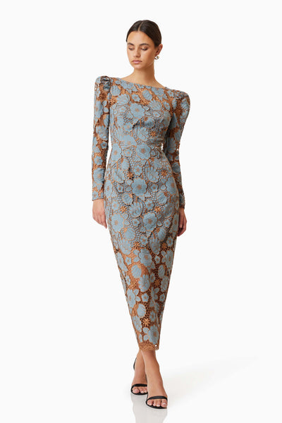 Jasmine Long Sleeve Midi Dress - Blue - SHOPJAUS - JAUS