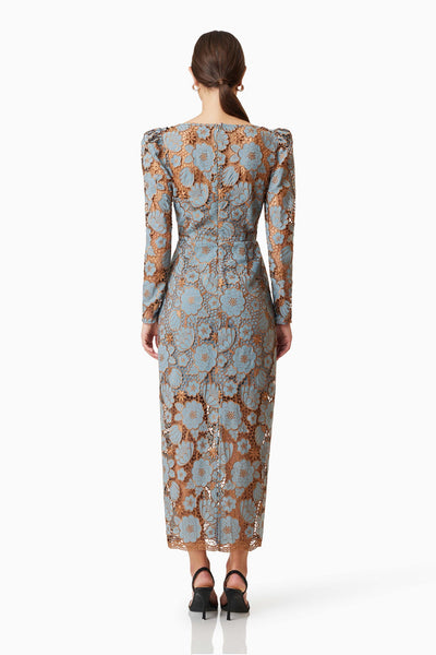 Jasmine Long Sleeve Midi Dress - Blue - SHOPJAUS - JAUS