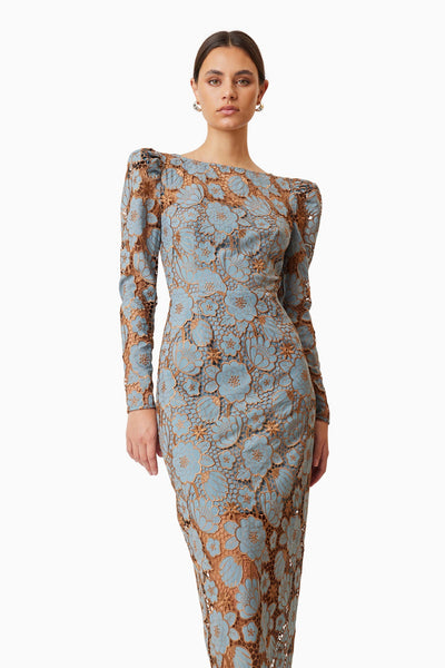 Jasmine Long Sleeve Midi Dress - Blue - SHOPJAUS - JAUS
