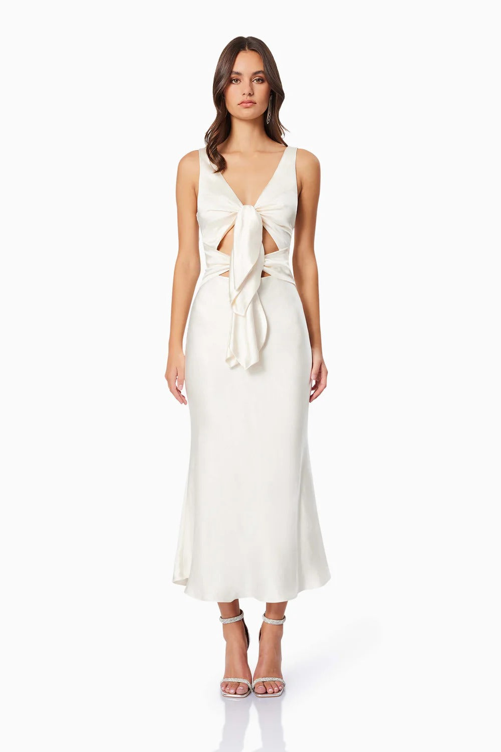 Faith Front Tie Midi Dress - White - SHOPJAUS - JAUS