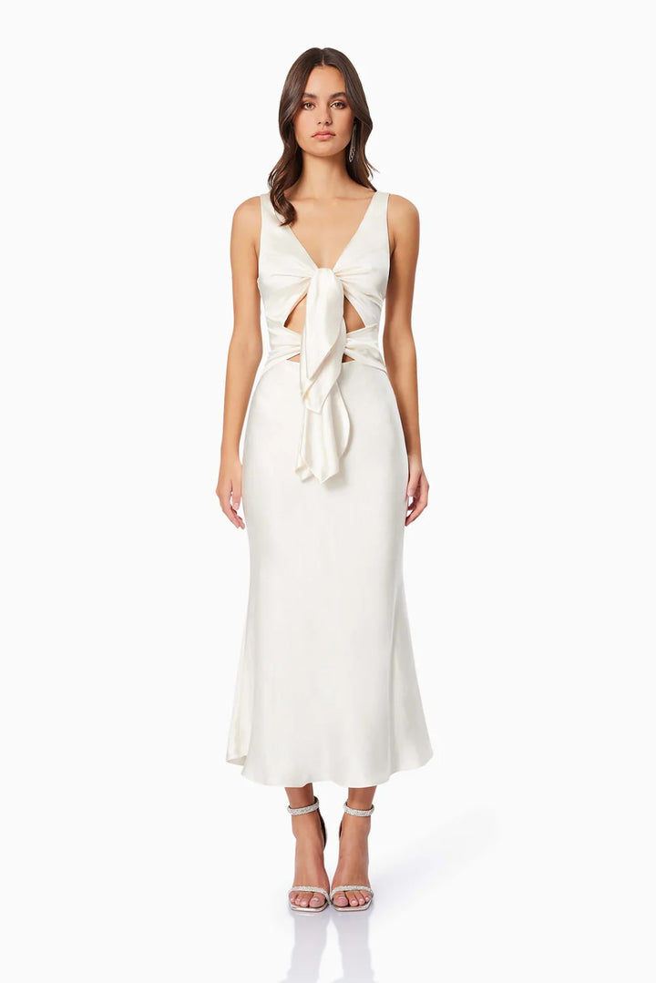 knee length dresses for ladies Faith Front Tie Midi Dress - White