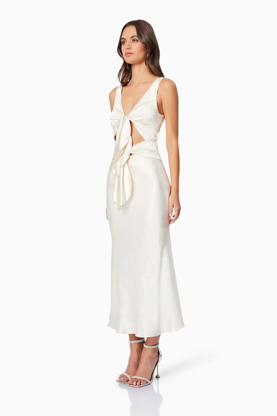 Faith Front Tie Midi Dress - White - SHOPJAUS - JAUS