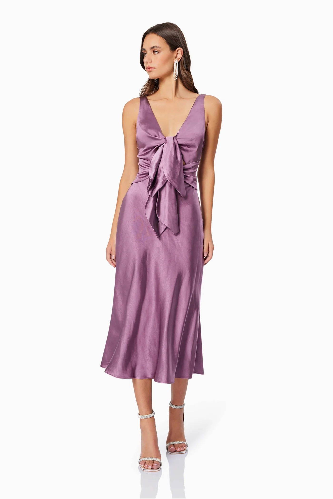 front tie midi dress Faith Front Tie Midi Dress In Purple M / Purple