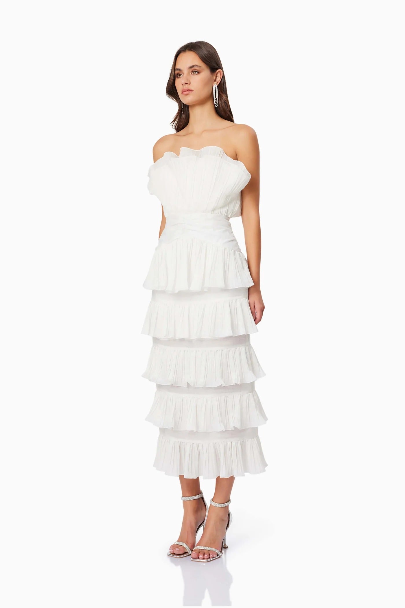 Maya Pleated Midi Dress - White - SHOPJAUS - JAUS