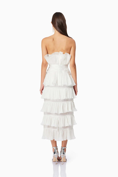 Maya Pleated Midi Dress - White - SHOPJAUS - JAUS