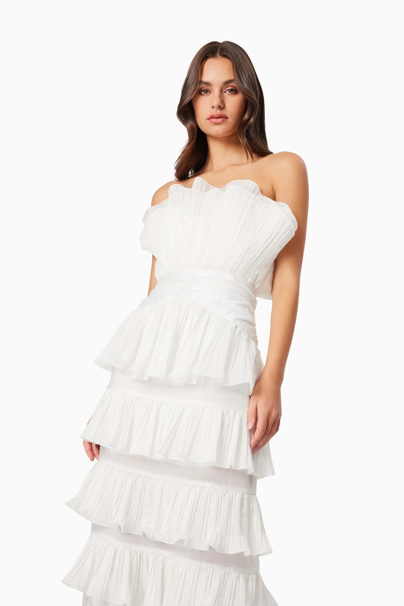 Maya Pleated Midi Dress - White - SHOPJAUS - JAUS
