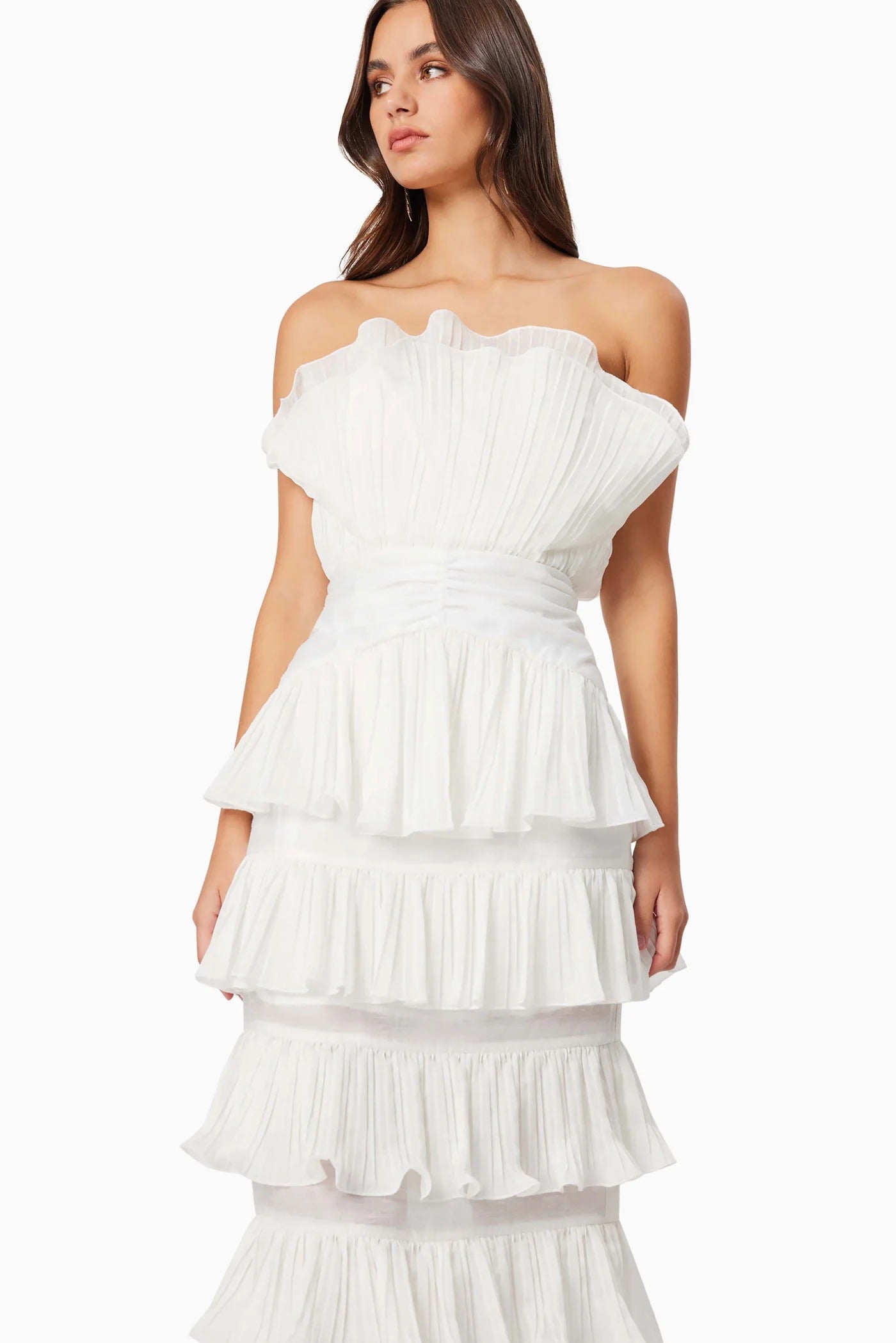 Maya Pleated Midi Dress - White - SHOPJAUS - JAUS