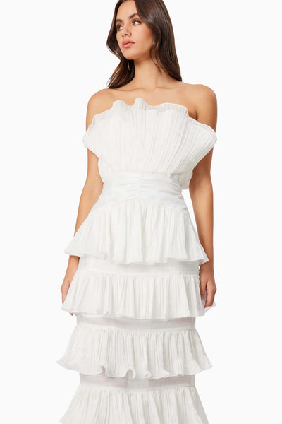 Maya Pleated Midi Dress - White - SHOPJAUS - JAUS