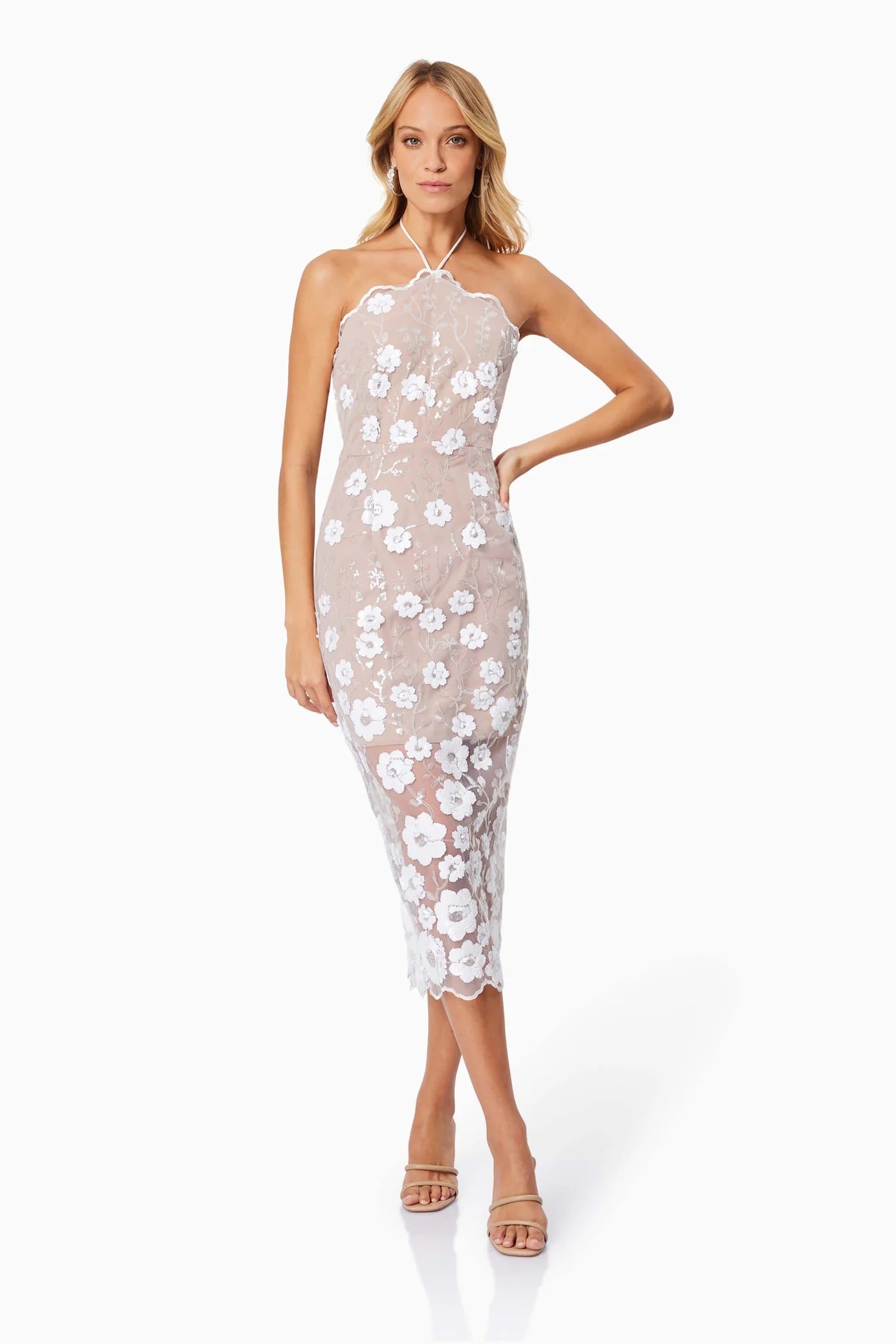 Elodie Midi Dress - Ivory/Nude - SHOPJAUS - JAUS