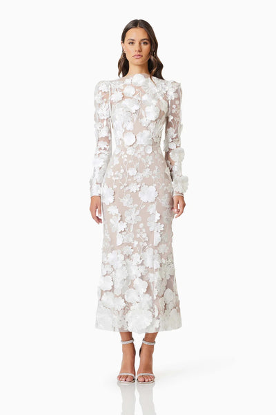 Shannon Floral Midi Dress - White - SHOPJAUS - JAUS