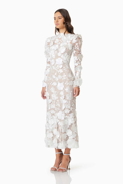 Shannon Floral Midi Dress - White - SHOPJAUS - JAUS